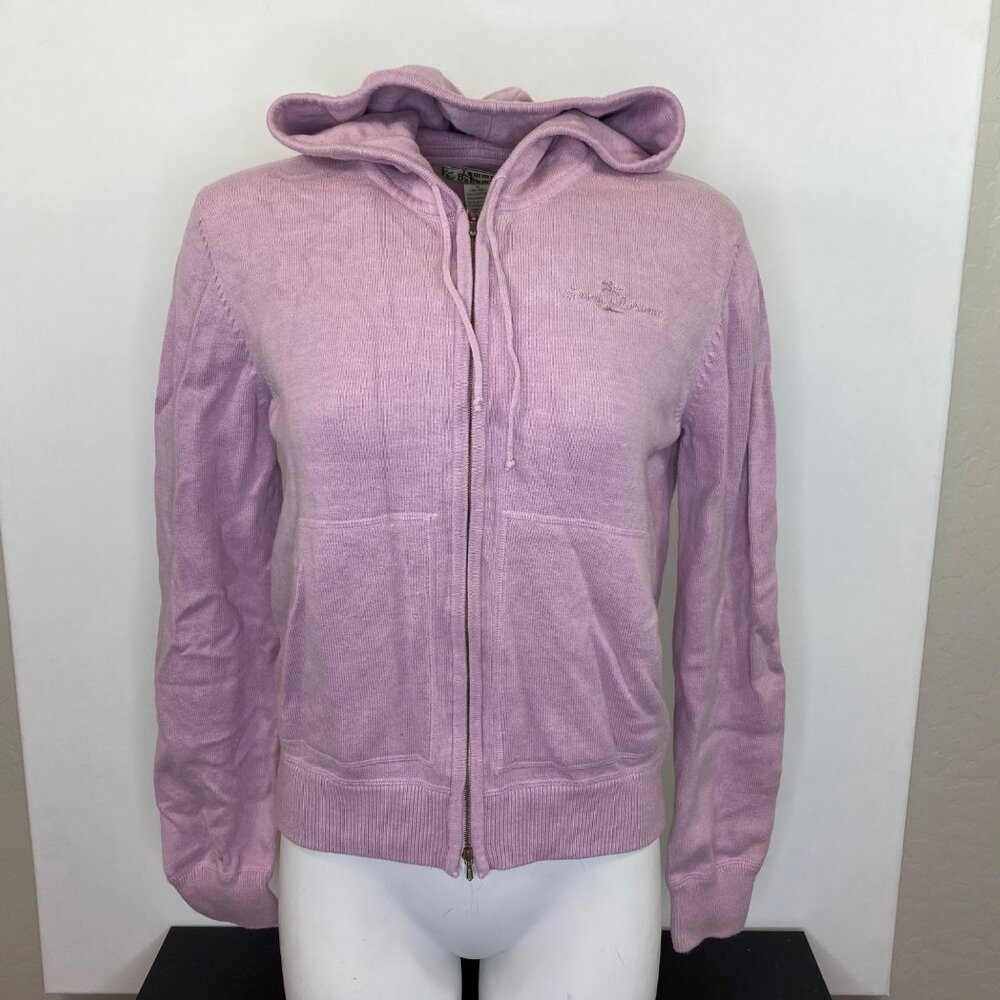 Tommy Bahama Womens Pink Drawstring Hood Zip-Up Pockets Sweater Size Medium